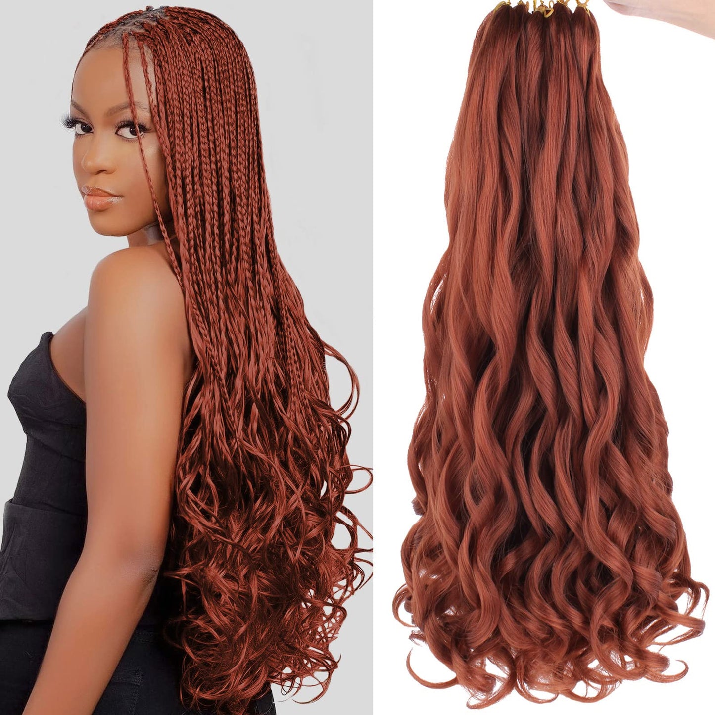 COOKOO 9 Packs 22 Inch Premium Bouncy Braids Hair French Curl Braiding Hair Ginger for Black Women Pre-Stretched Wavy Texture Braiding Synthetic Hair Extensions for Butterfly Locs 350#