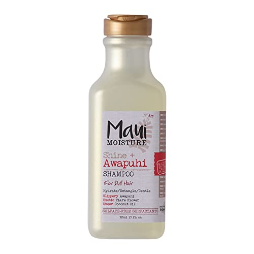 Maui Moisture Shine + Awapuhi Moisturizing Vegan Shampoo with Coconut Oils for Shiny Hair, Silicone-Free & Sulfate-Free Surfactant Aloe Shampoo to Detangle & Hydrate Dull Hair, 13 fl. Oz
