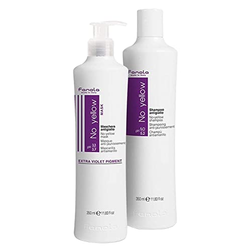 Fanola No Yellow Shampoo & Mask 11.8 oz / 2pk - Anti Brass Purple Shampoo & Hair Mask - Color Depositing Toner for Blonde, Silver, Gray, and Highlighted Hair - Remove Yellow & Brass from Bleached Hair