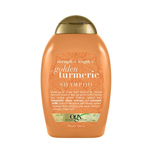 OGX Strength Length + Golden Turmeric Shampoo with Milk to Soothe Scalp Nourish Hair Ayurveda SulfateFree Surfactants for Stronger Longer Hair, Coconut, 13 Fl Oz