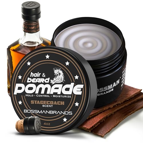 Bossman Hair & Beard Pomade - Longer Hold, Control and Moisturizing Hair, Beard and Moustache Styling Product - Made in USA (Stagecoach Scent)