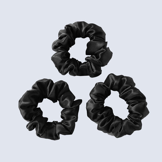 ZIMASILK 100% Mulberry Silk Hair Scrunchies, Best For Women And Girls’ Hair 19 Momme Elastic Hair Bands for Ponytail Holder Gentle And No hurt (3 Pack, Black)
