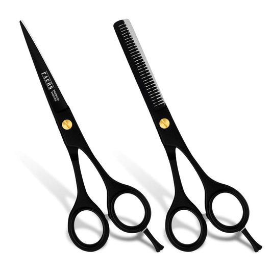 Facón Professional Razor Edge Hair Cutting/Thinning Scissors Set - Japanese Stainless Steel - 6.5" Length - Fine Adjustment Tension Screw - Salon Quality Premium Shears (The Bravo)