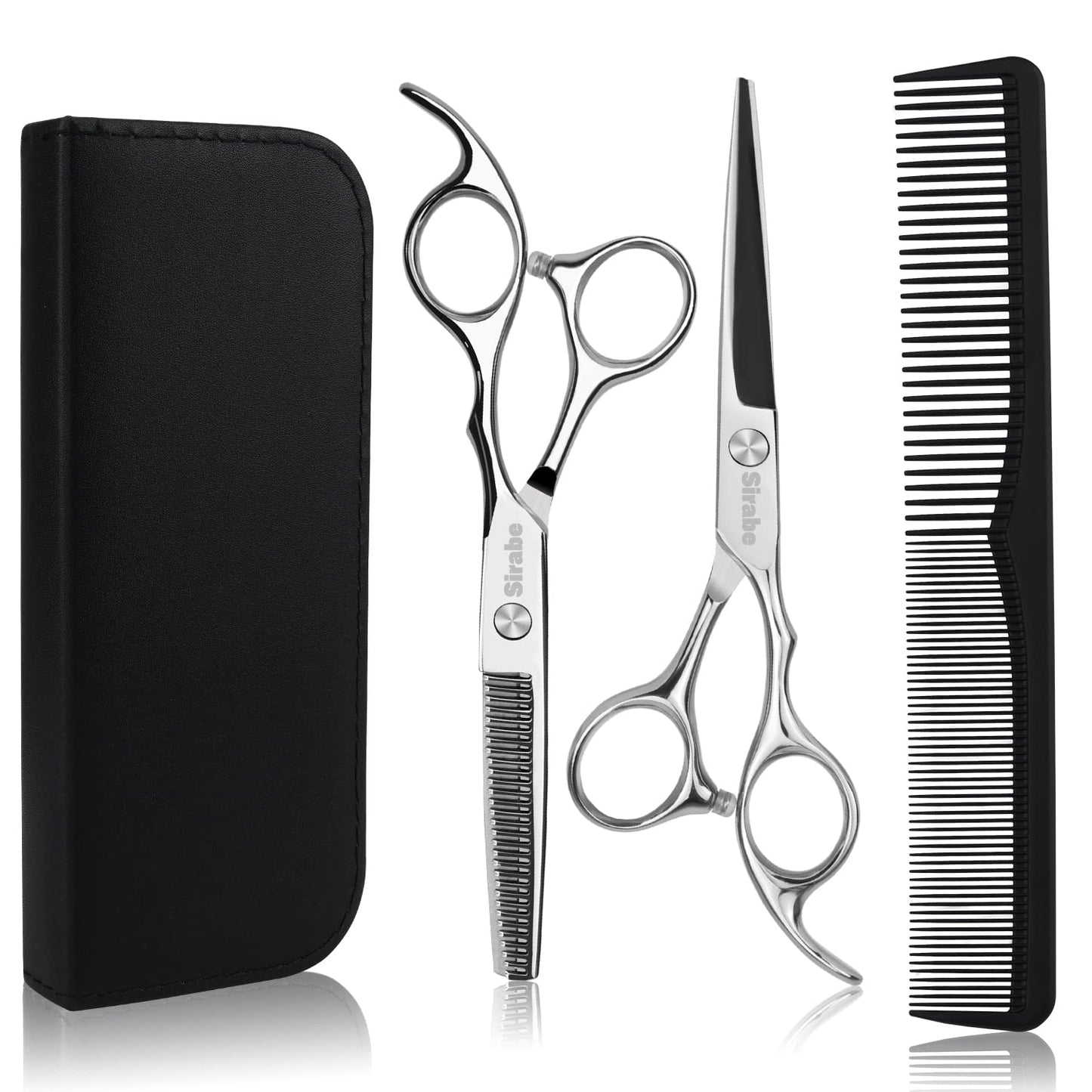 Hair Cutting Scissors Thinning Shears Kit,6.5 inch Professional Haircut Scissors Beard Trimming Shaping Grooming with Comb and Case,Sliver Hairdressing Shears Set for Men Women Pets Barber Salon Home