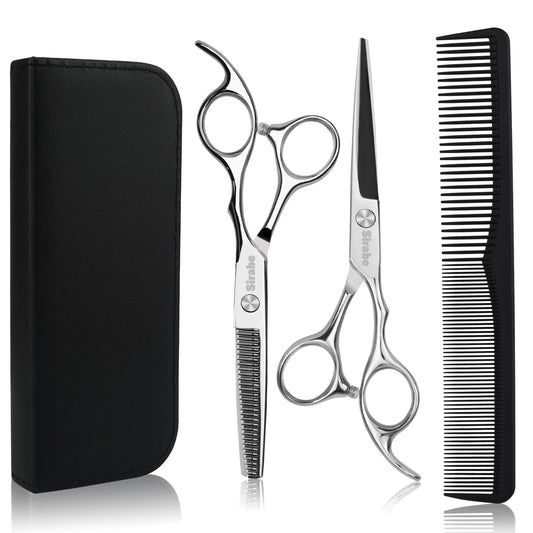 Hair Cutting Scissors Thinning Shears Kit,6.5 inch Professional Haircut Scissors Beard Trimming Shaping Grooming with Comb and Case,Sliver Hairdressing Shears Set for Men Women Pets Barber Salon Home
