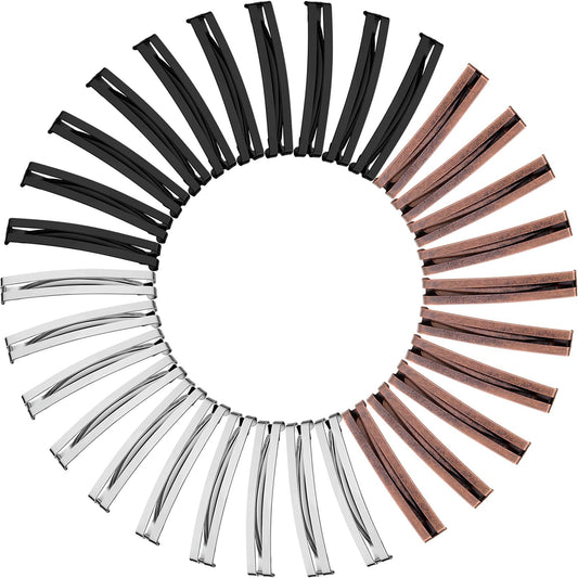 30 Pieces Open Center Domed Metal Barrettes Anti-slip Metal Hair Clip for Girls and Women, Assorted Colors (Open Center Barrette)