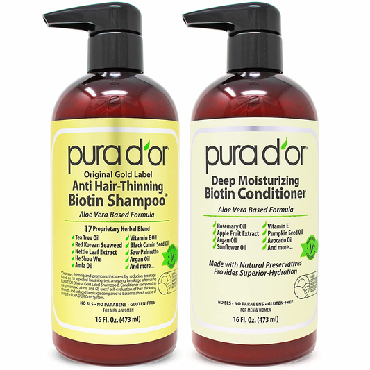 Biotin Original Gold Label Anti-Thinning (16Oz X 2) Shampoo & Conditioner Set, Clinically Tested Effective Solution W/ Herbal DHT Ingredients, All Hair Types, Men & Women (Packaging Varies)