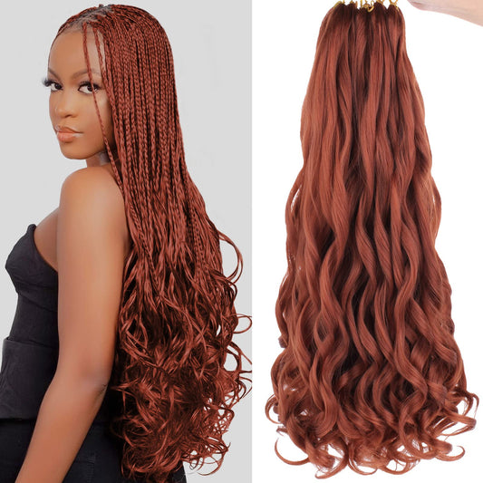 COOKOO 9 Packs 22 Inch Premium Bouncy Braids Hair French Curl Braiding Hair Ginger for Black Women Pre-Stretched Wavy Texture Braiding Synthetic Hair Extensions for Butterfly Locs 350#