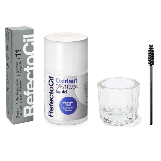 RefectoCil Black (#1) Hair Tinting Kit Includes Cream Hair Dye + Mixing Brush & Mixing Dish