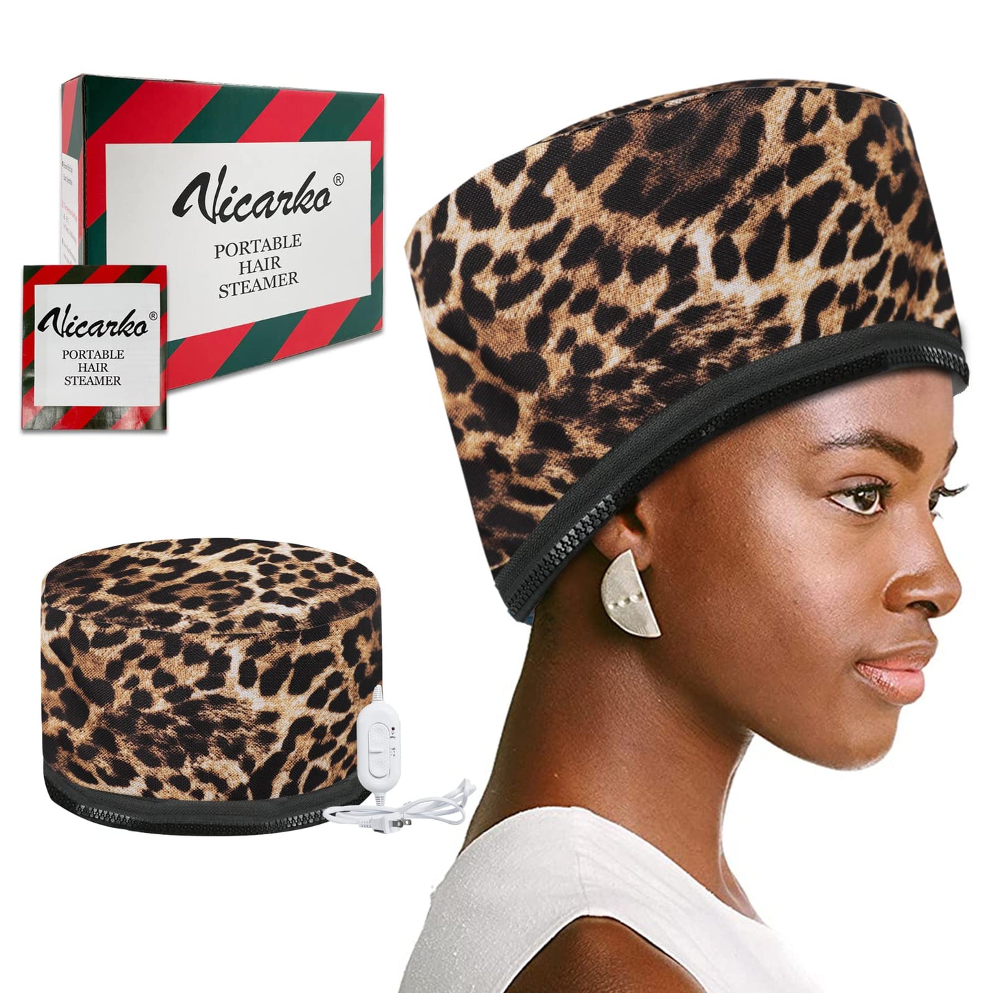 VICARKO Hair Steamer Thermal Heat Cap 𝐄𝐱𝐭𝐞𝐧𝐝𝐞𝐝 𝐂𝐨𝐫𝐝 Deep Conditioning Natural Black Hair Scalp Treatment Spa Hot Head Care Electric for Home Use