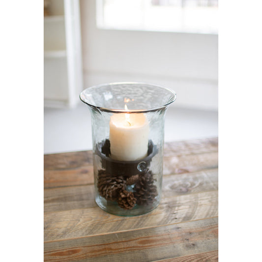 Original Glass Candle Cylinder with Rustic Insert \ Small